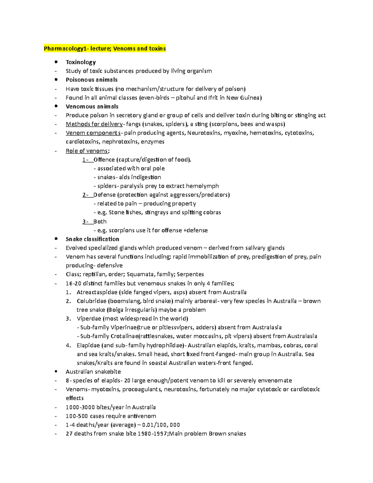 Venom & toxin - Pharmacology1- lecture; Venoms and toxins Toxinology ...