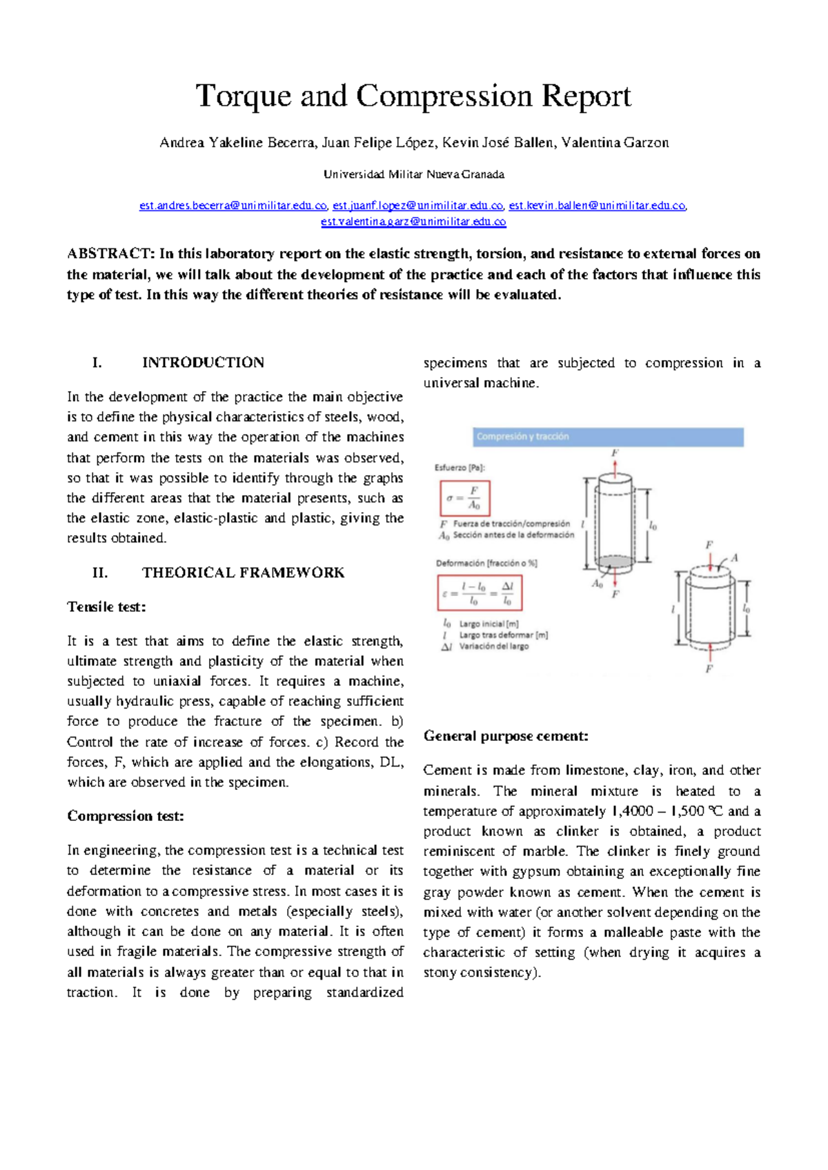 Torque and compression Laboratory - Torque and Compression Report ...