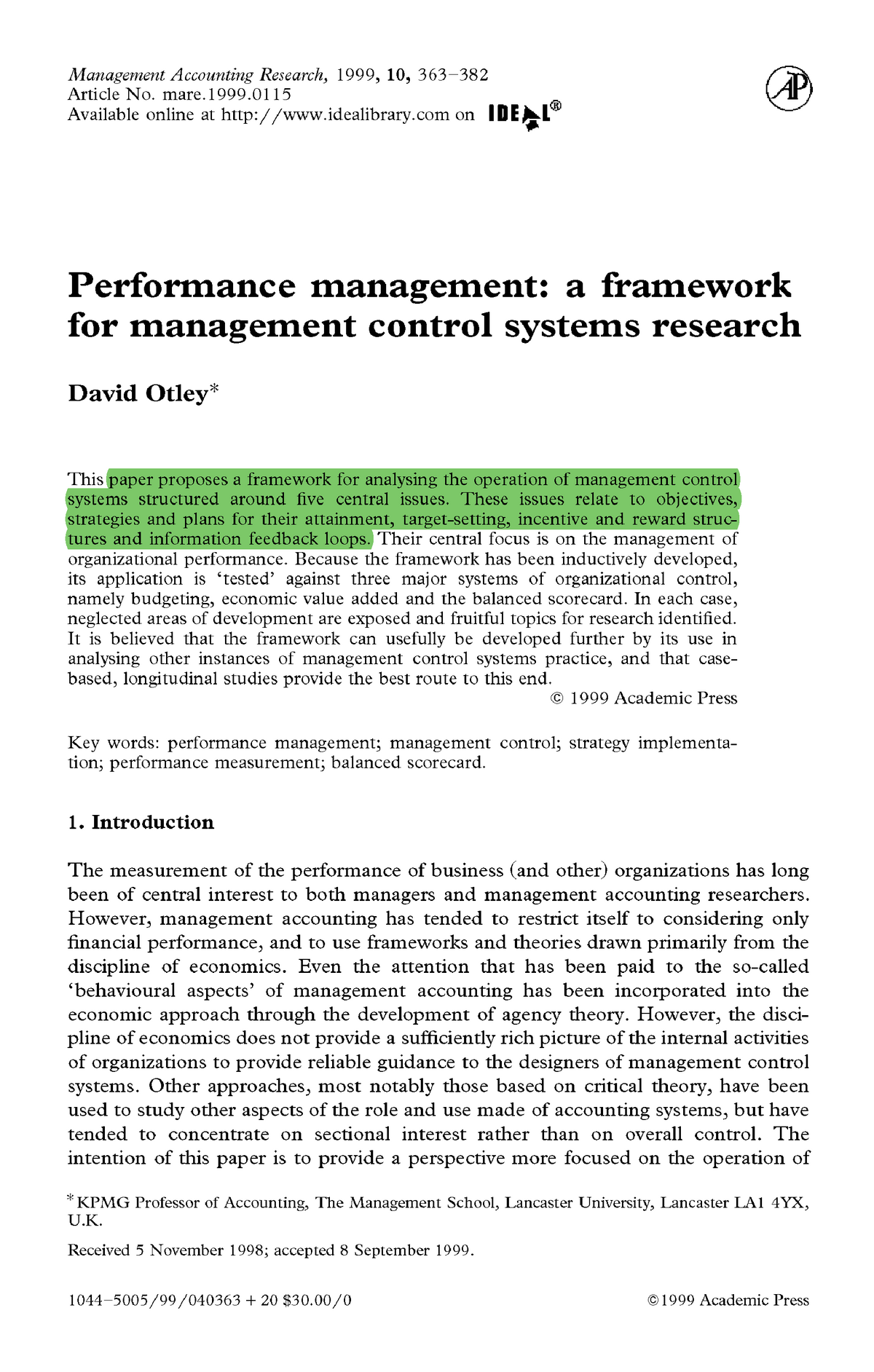 management control system research paper