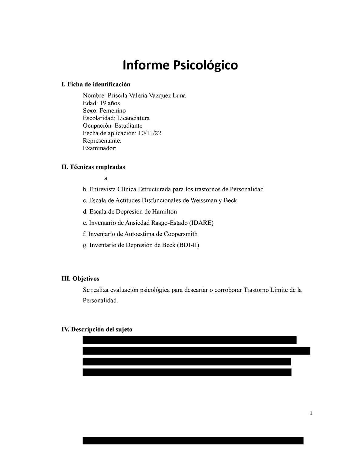 Caso Trastorno Límite De Personalidad Ejemplo - Informe Psicológico I ...