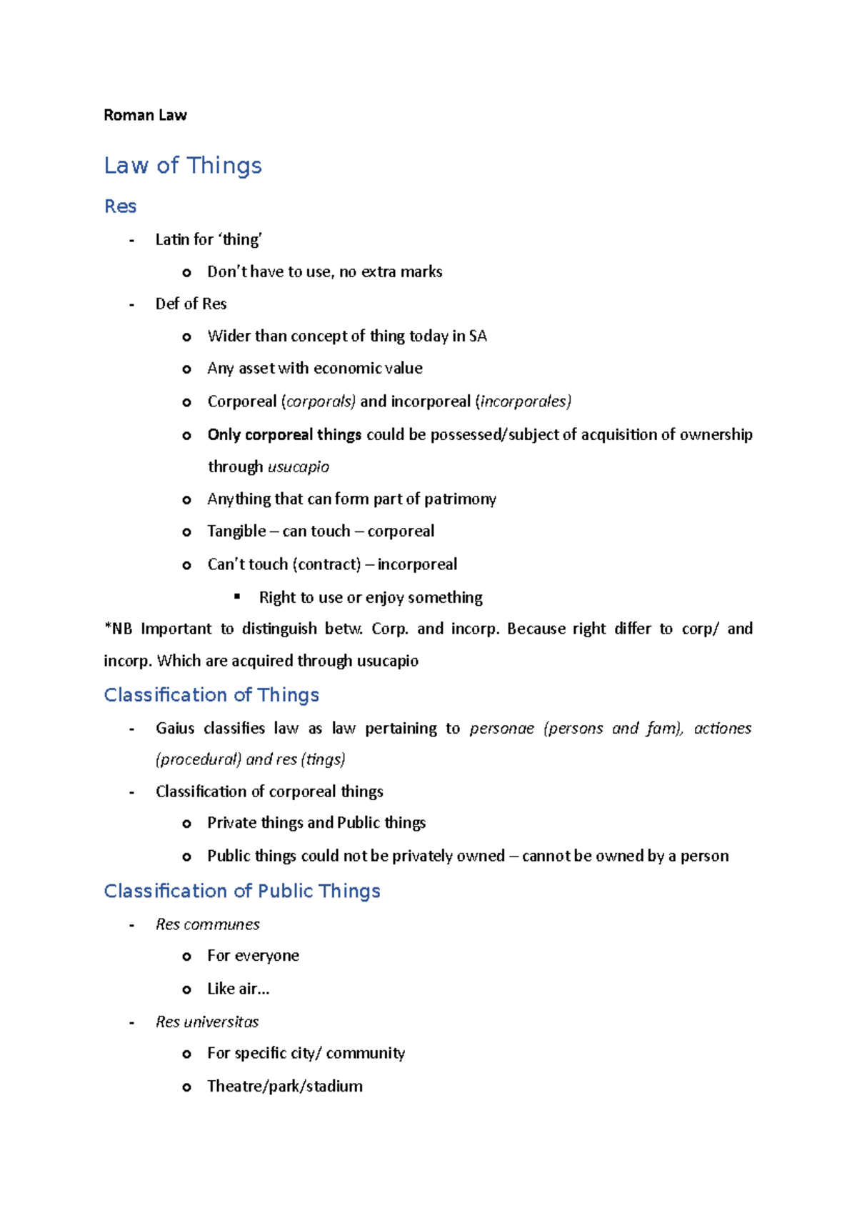 Law of Things - Ownership - Roman Law Law of Things Res Latin for ...