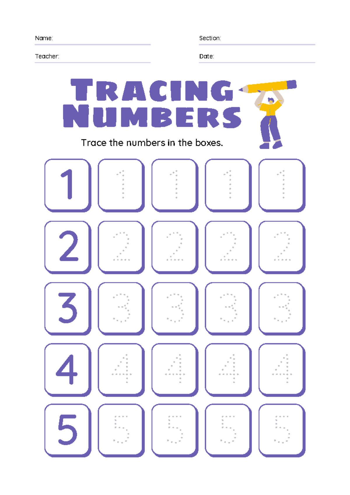 Bi-Color Number Writing Foundational Worksheet - Technology for ...