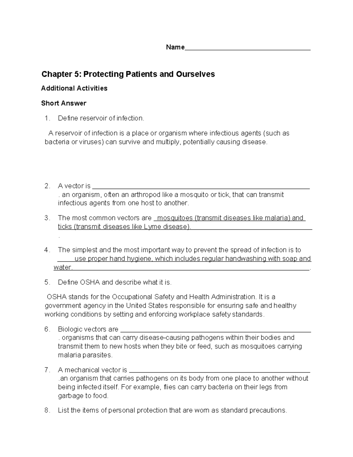 Ch05 Additional Activities - Name Chapter 5: Protecting Patients and ...