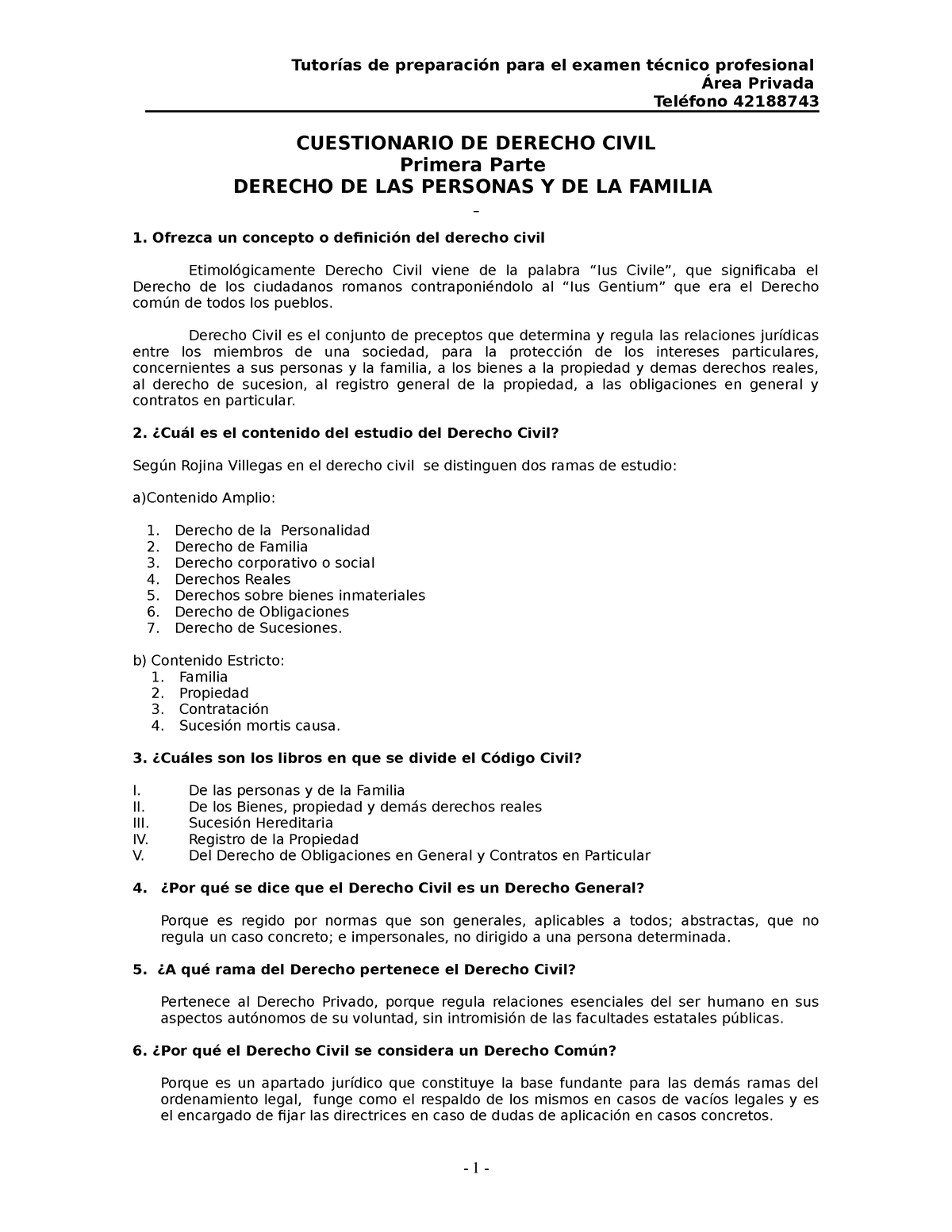 Cuestionario DE Derecho Civil Primera Pa - Área Privada Teléfono ...