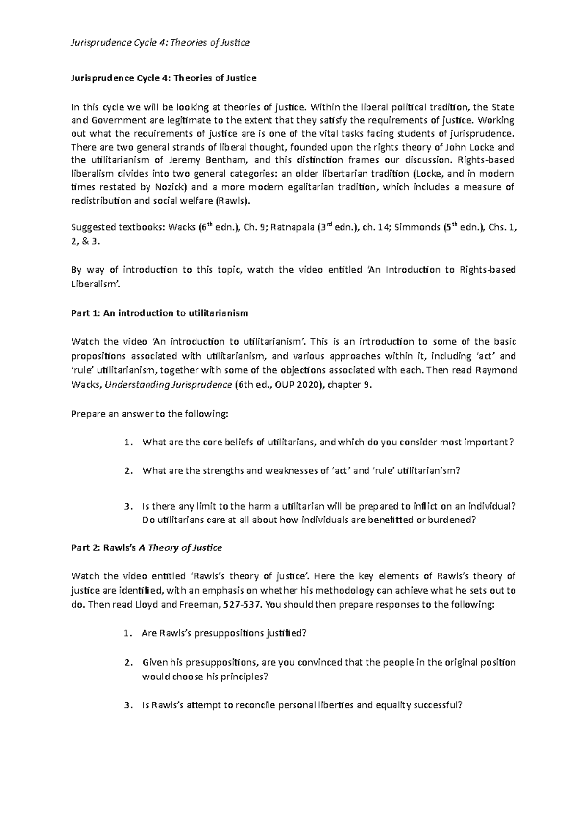 Jurisprudence Cycle 4 - Theories of Justice - Jurisprudence Cycle 4 ...