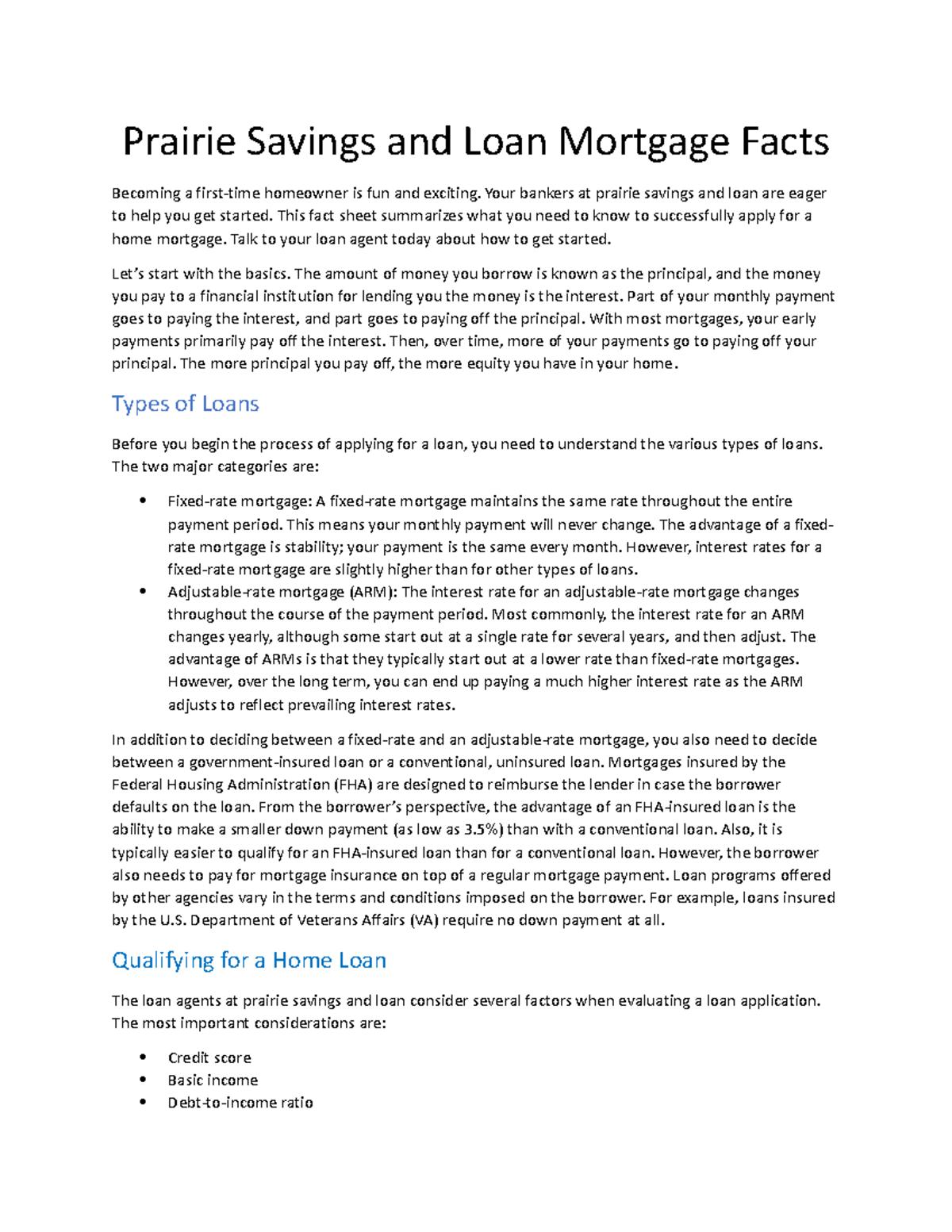 NP WD 2 Handout - dfaknslkf;nlask - Prairie Savings and Loan Mortgage ...