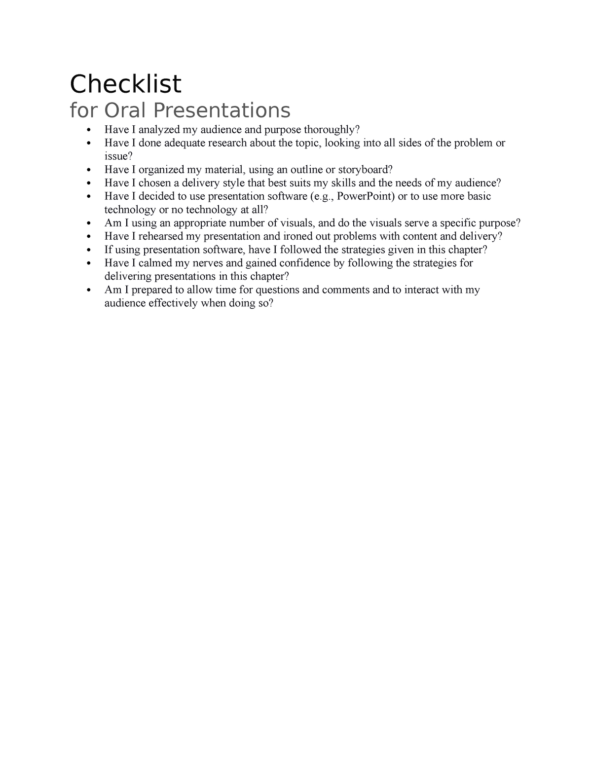 oral presentation checklist for elementary students