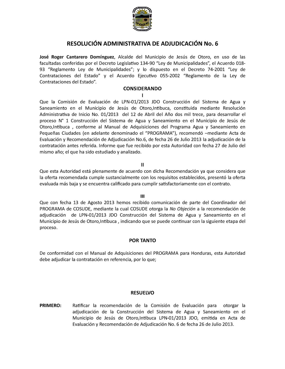 Resolucion Administrativa Ejemplo 1 ResoluciÓn Administrativa De