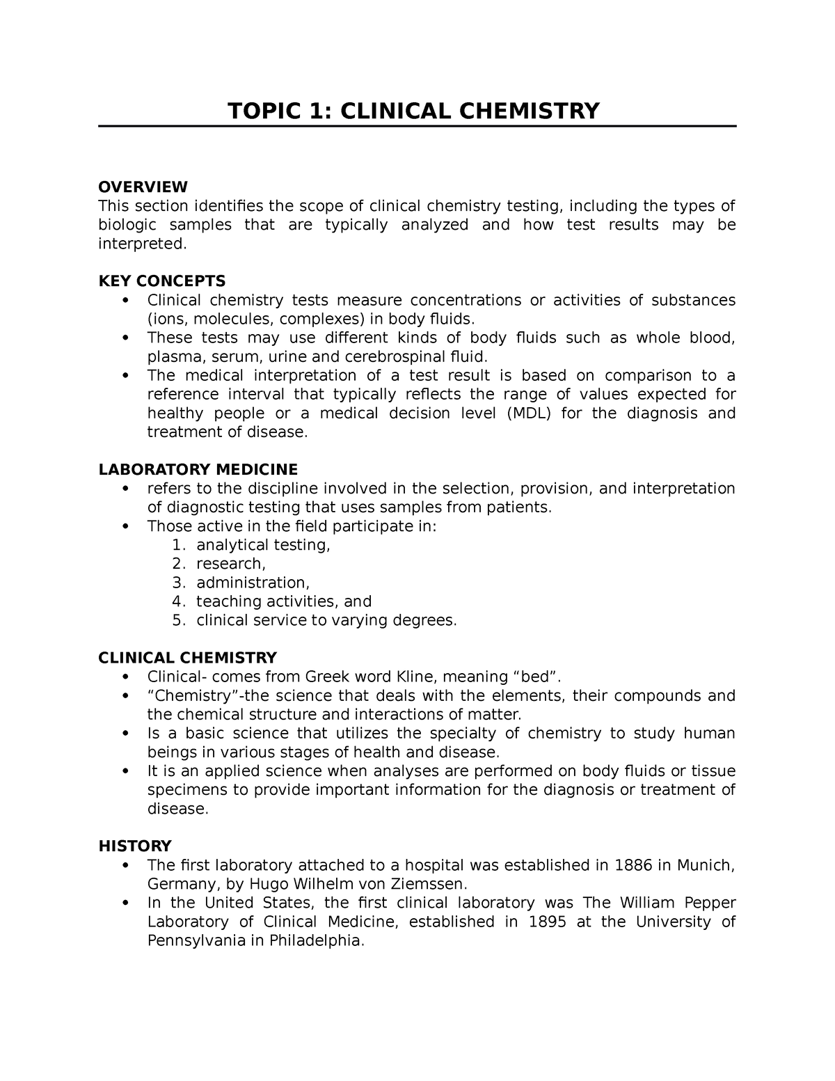 clinical chemistry research topics