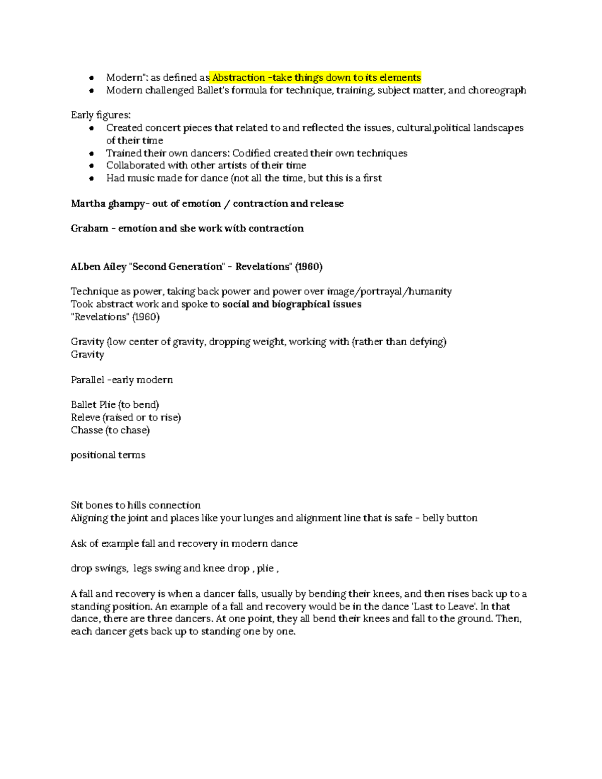 Modern dance study guide - Modern