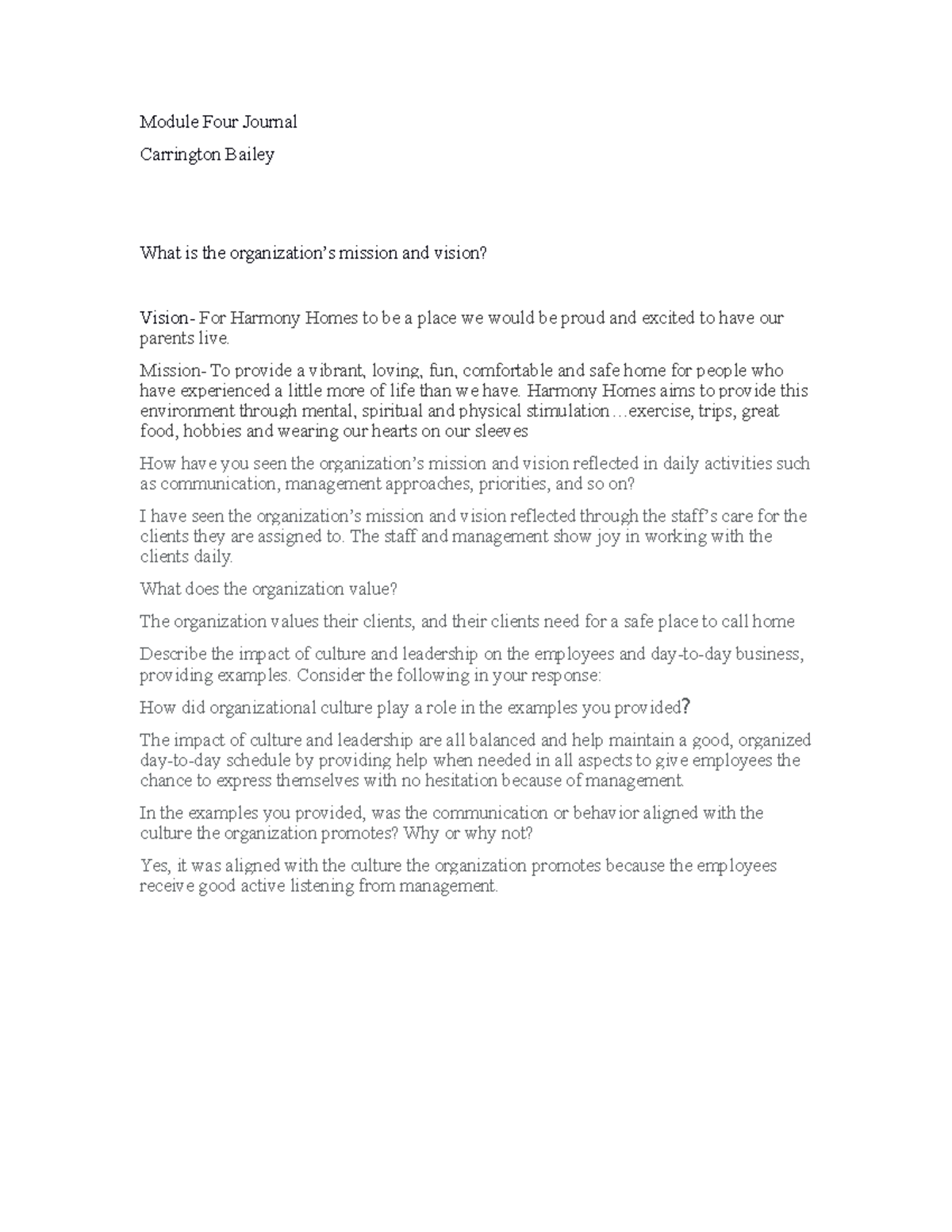 Module 4 Module Four Journal Carrington Bailey What is the