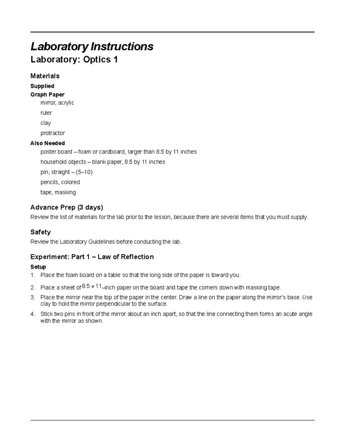 Attachment 2 - Physics - Laboratory Instructions Laboratory: Optics 1 ...