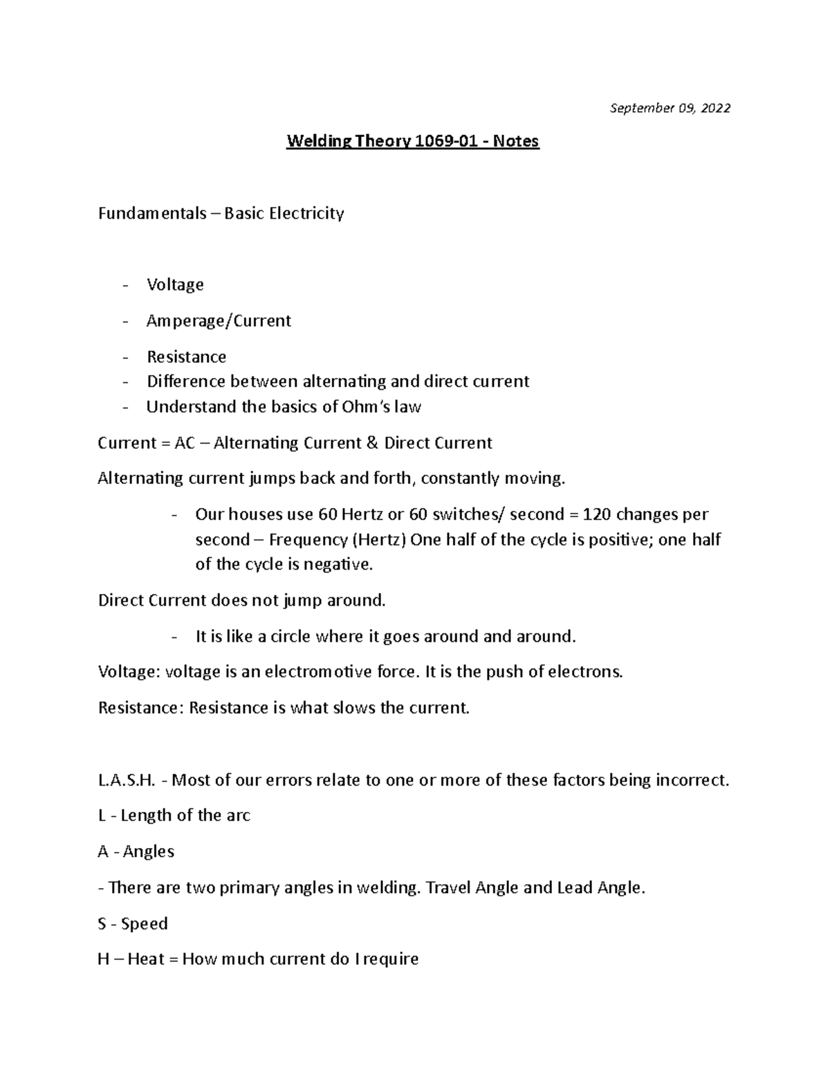 Welding Theory 1069-01 September 09 2022 - September 09, 2022 Welding ...