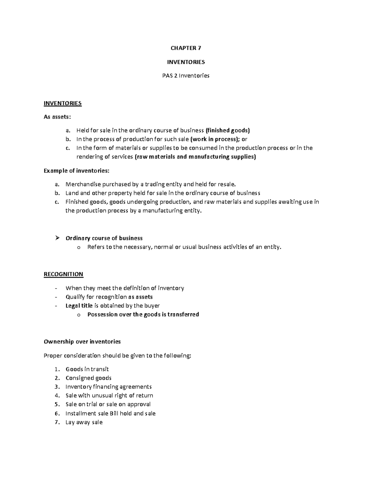 Chapter 7 Inventory - CHAPTER 7 INVENTORIES PAS 2 Inventories ...