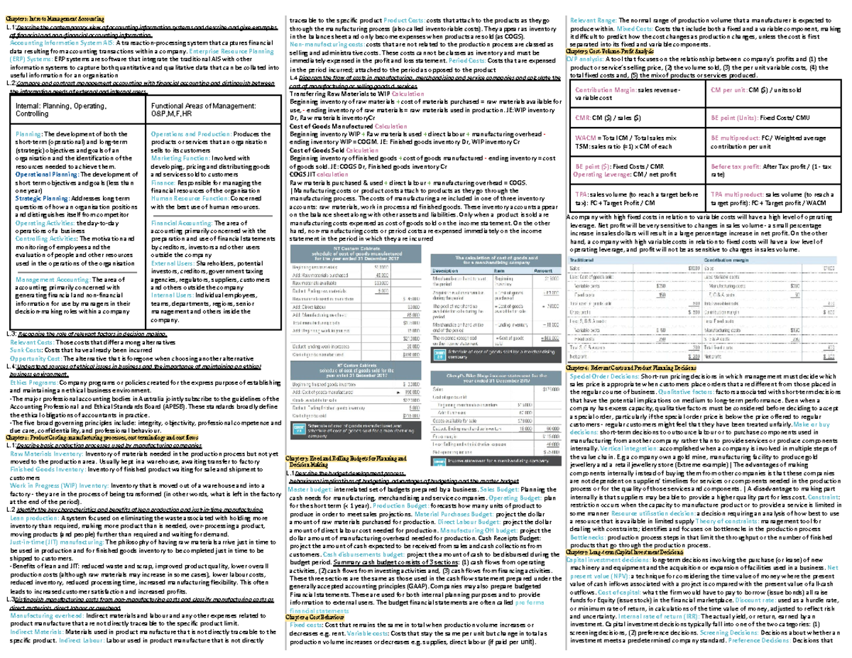 Cheat Sheet ABDA - Chapter 1: Intro to Management Accounting L ...