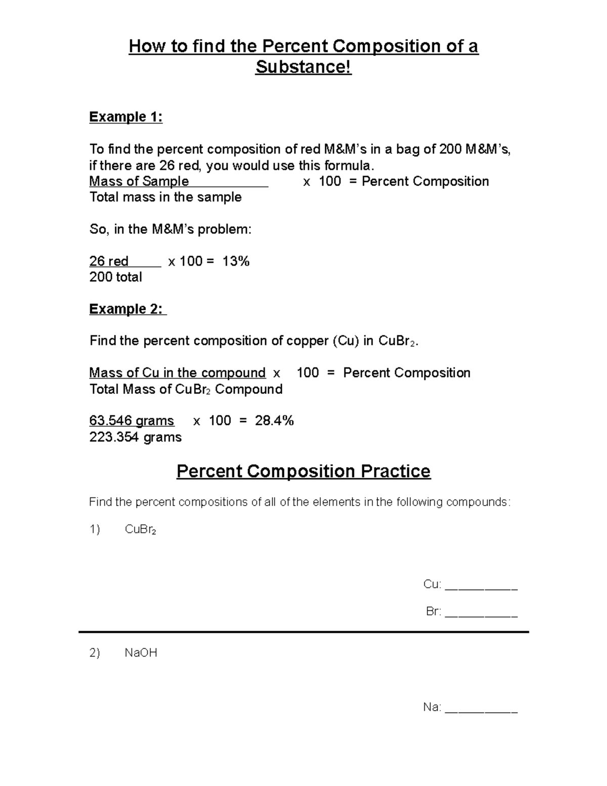 Percent composition extra practice w Key - How to find the Percent ...