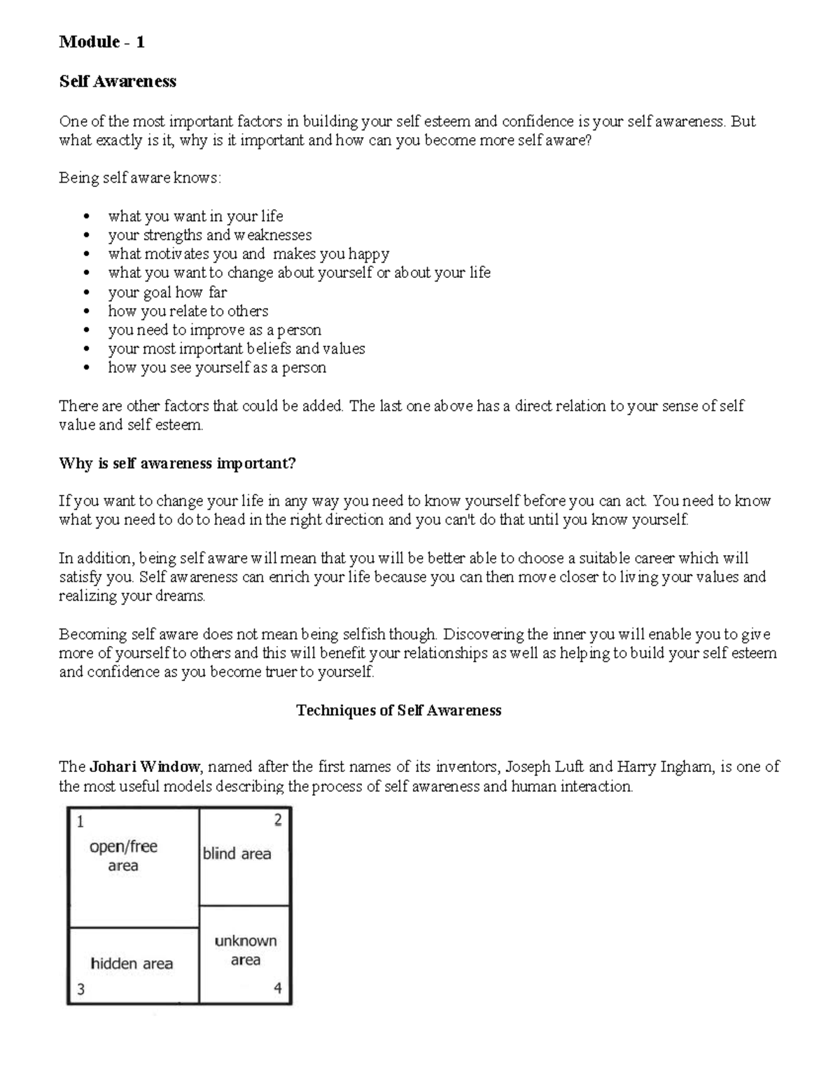 Behavioural Science Ist sem notes - Module - 1 Self Awareness One of ...
