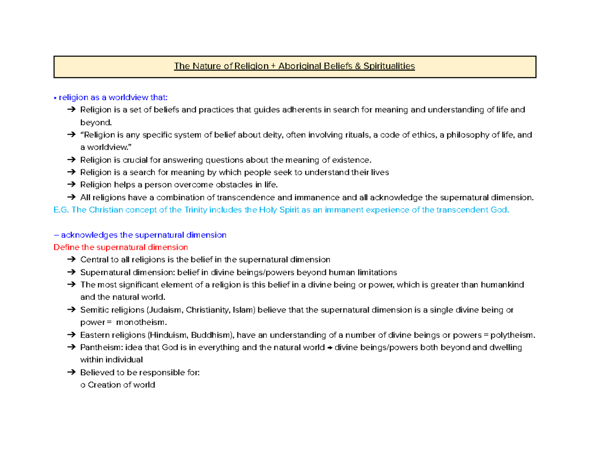 Yr 11 SOR 2 all topics summary notes - The Nature of Religion ...