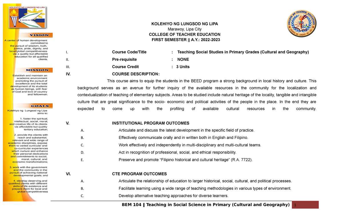 BEM-104-Syllabus - It all about literature - KOLEHIYO NG LUNGSOD NG ...