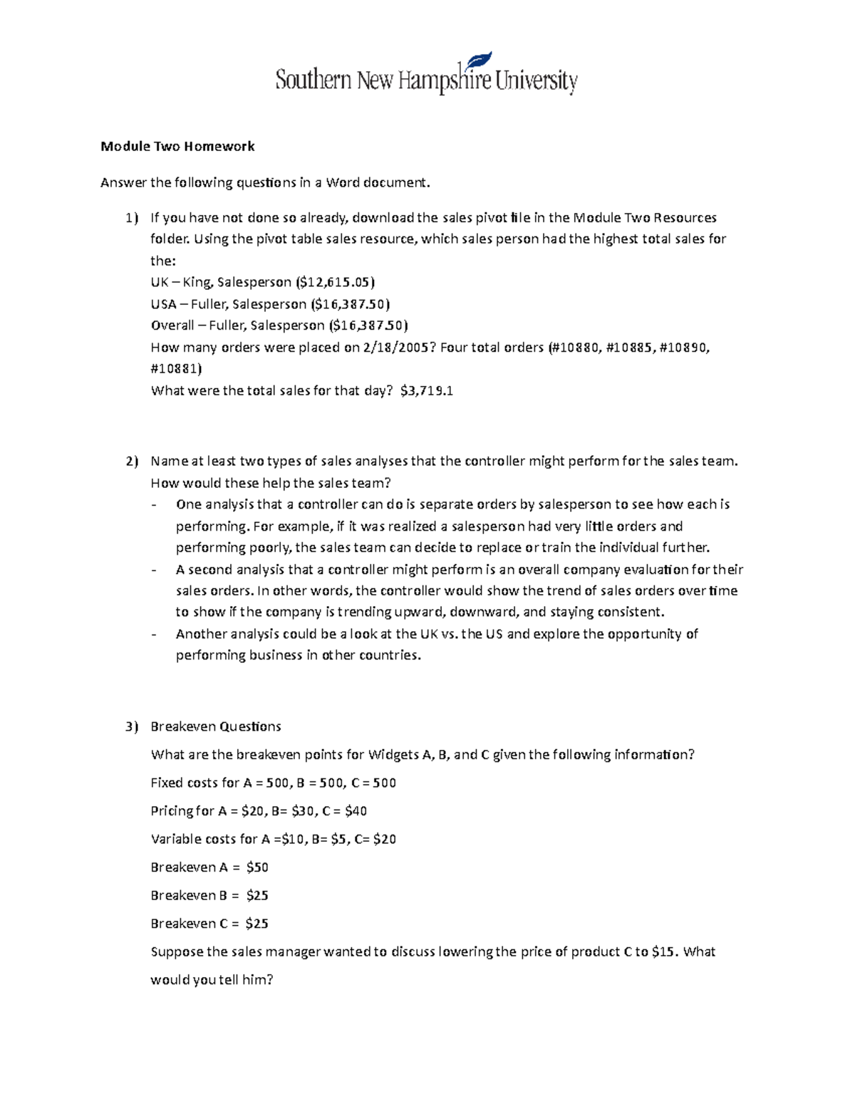 ACC 340 Module Two Homework Module Two Homework Answer the following