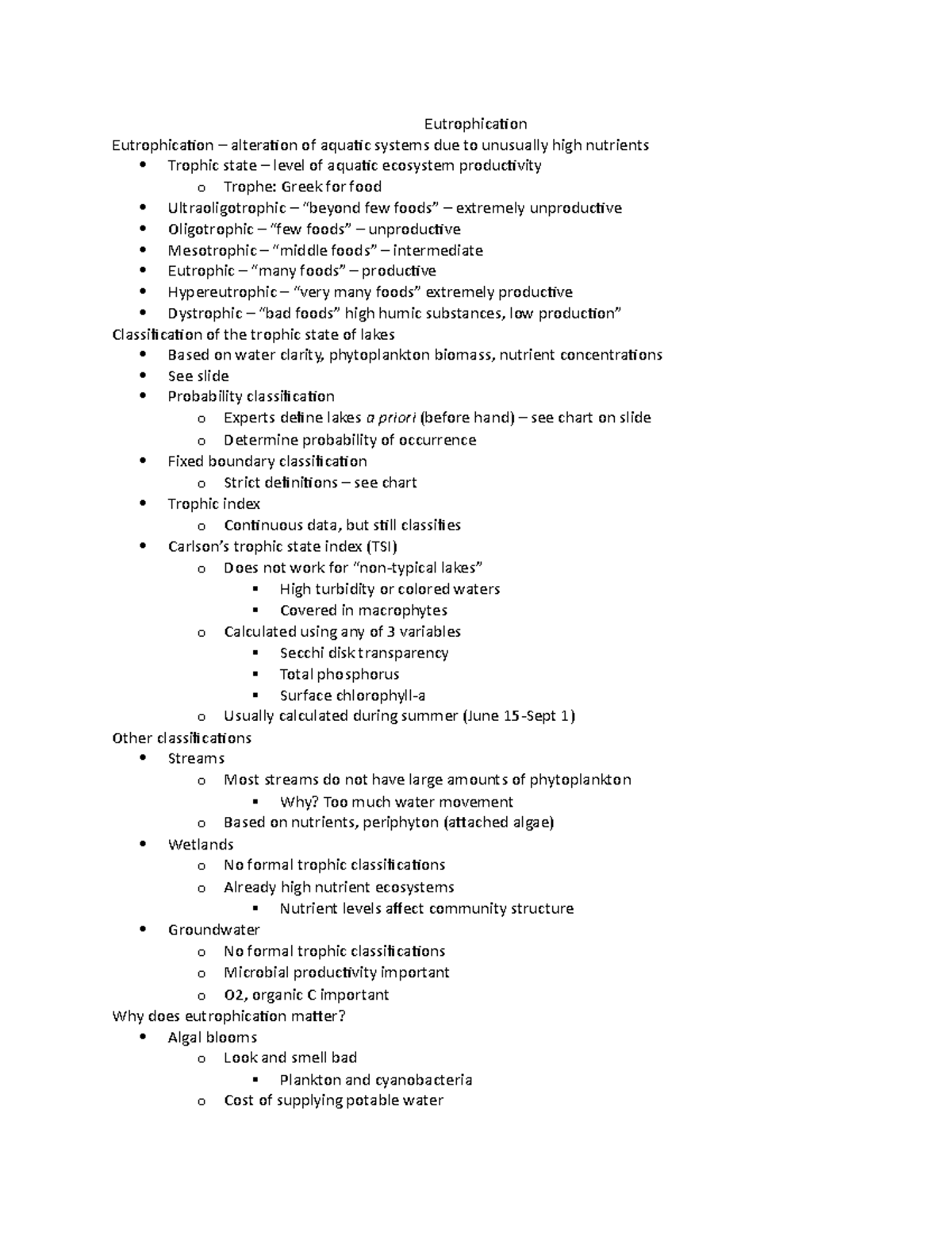 12. Eutrophication - Lecture notes 12 - Eutrophication Eutrophication ...