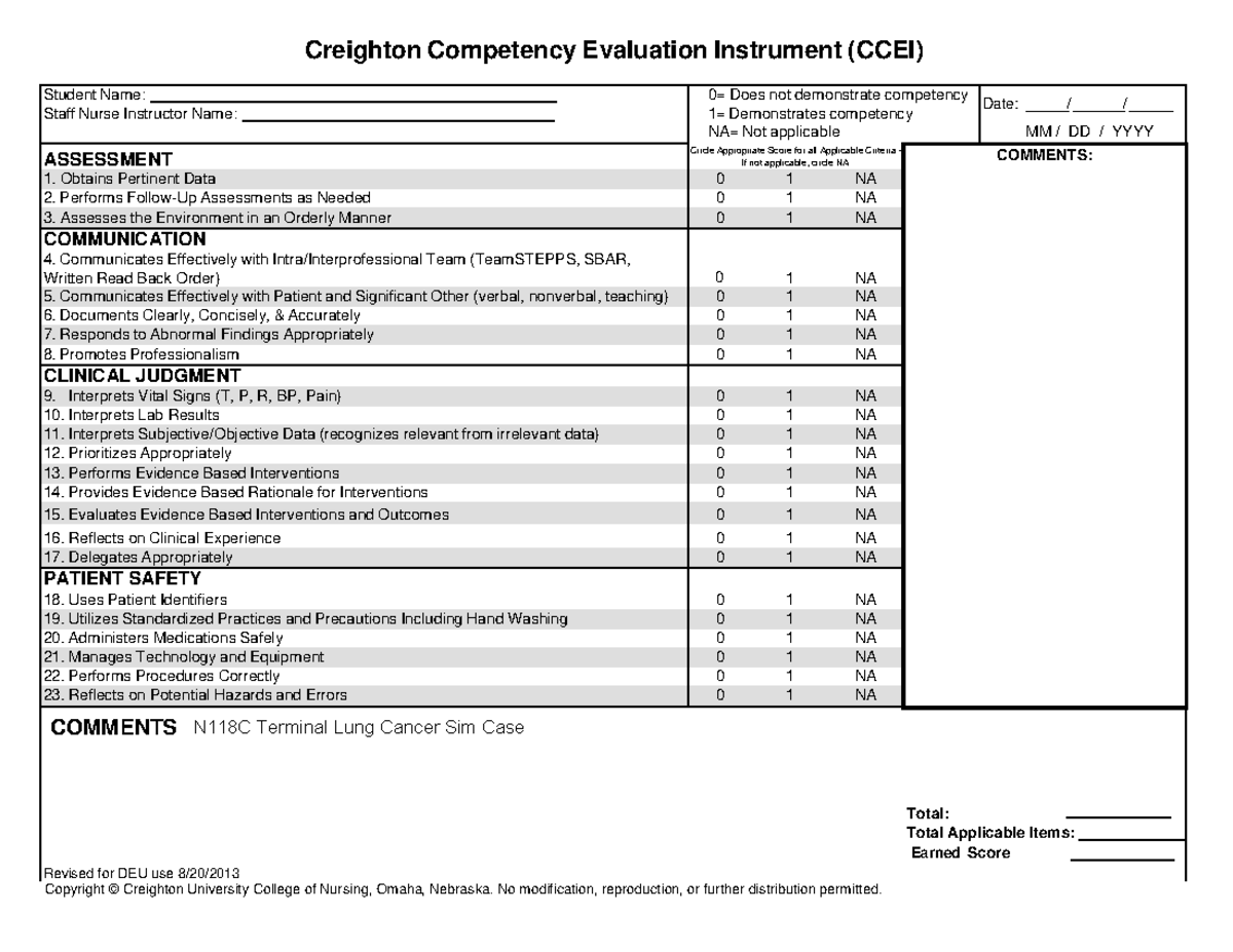 CCEI N118C Terminal Lung Cx - Creighton Competency Evaluation ...