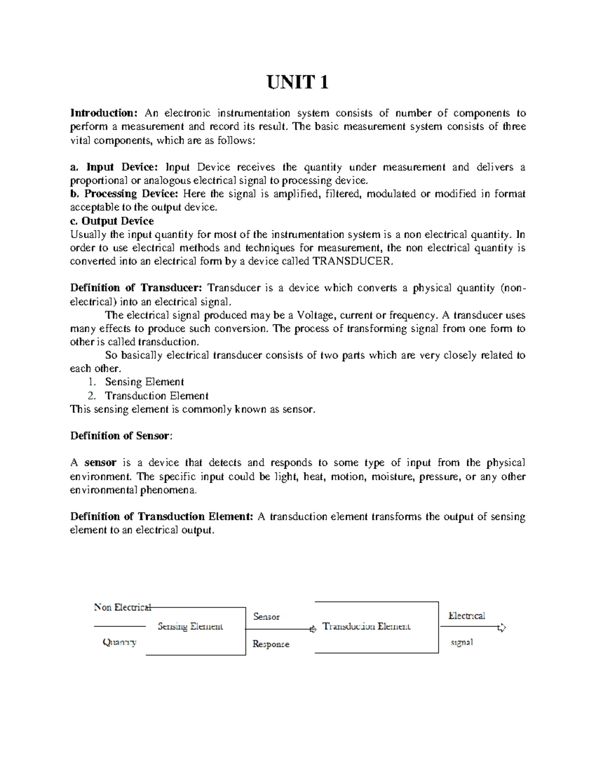 Sensor and Instrumentation Unit1 Notes Part1 UNIT 1 Introduction