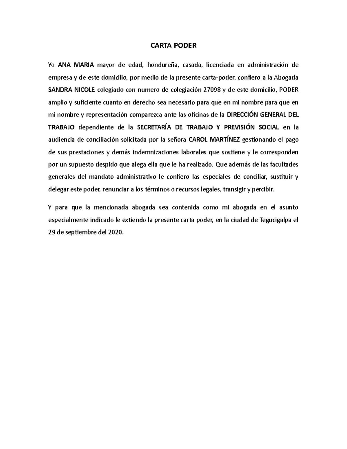 Carta Poder derecho procesal civil, carta poder - Derecho Procesal ...