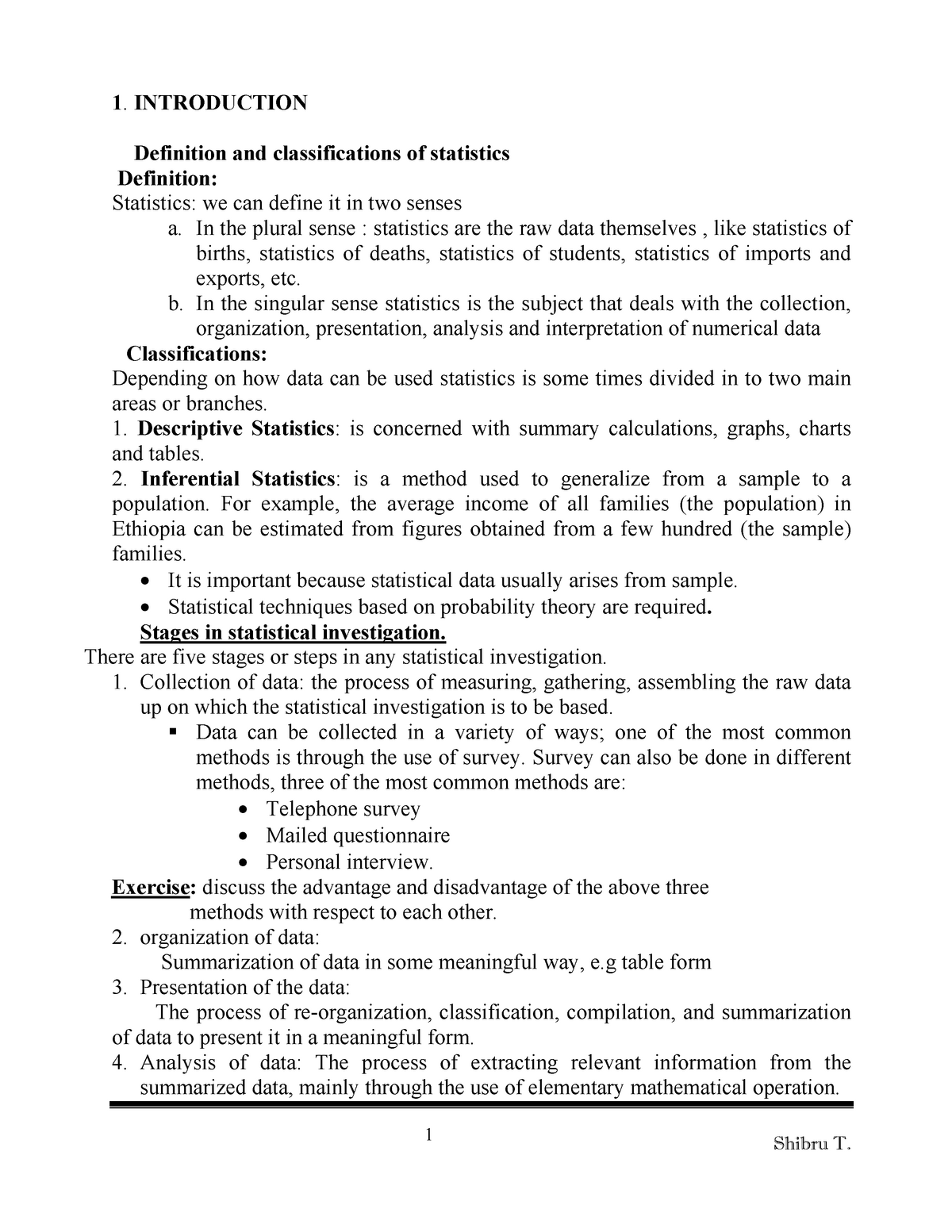 Chapter 1 And 2 - Lecture Notes On Basic Statistics For Business ...