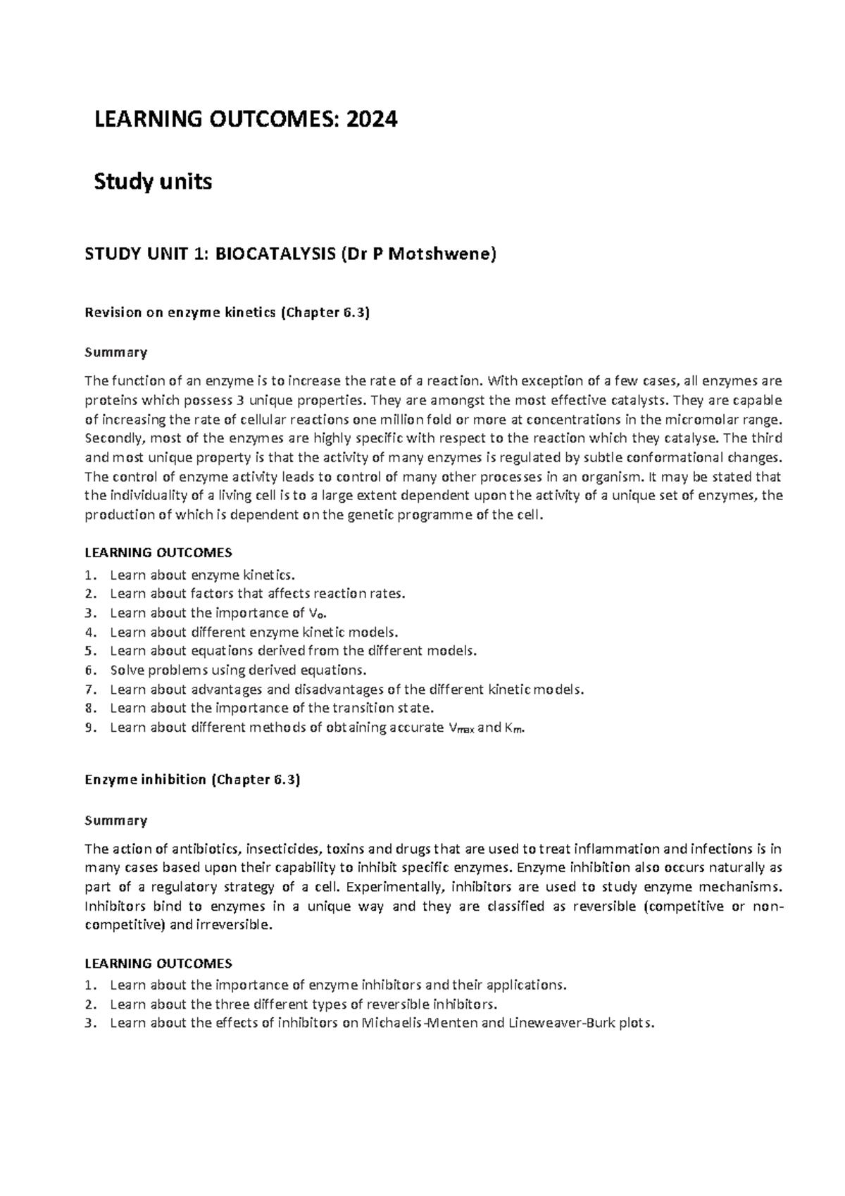 BCM 357 Learning outcomes 2024 Final - LEARNING OUTCOMES: 202 4 Study ...