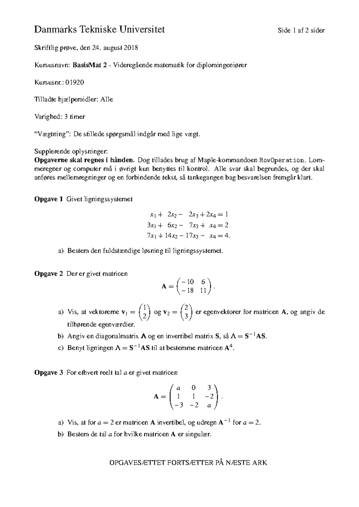 Alle Eksamensæt Løsninger - Danmarks Tekniske Universitet Side 1 Af 2 ...