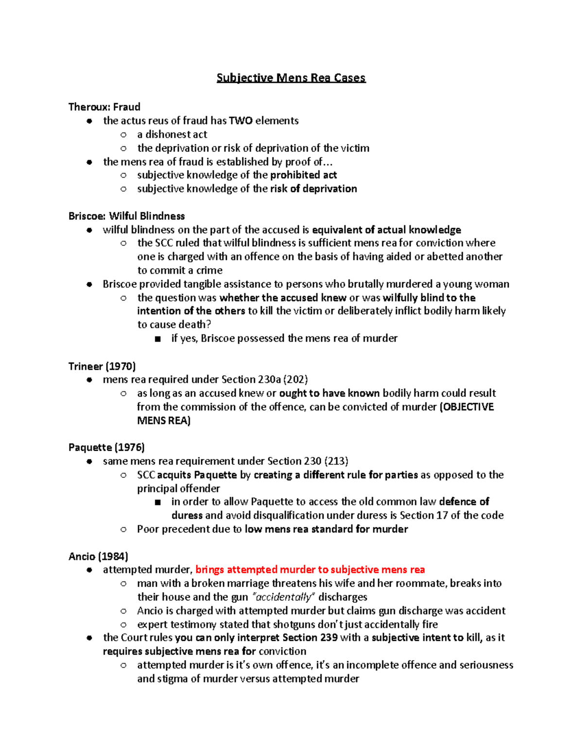 Subjective and Objective Mens Rea Cases in Criminal Law Studocu