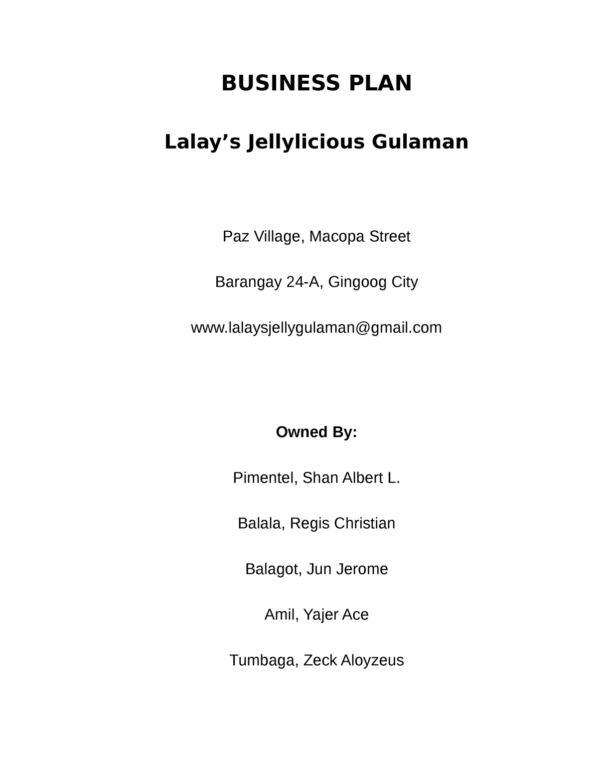 business plan of gulaman