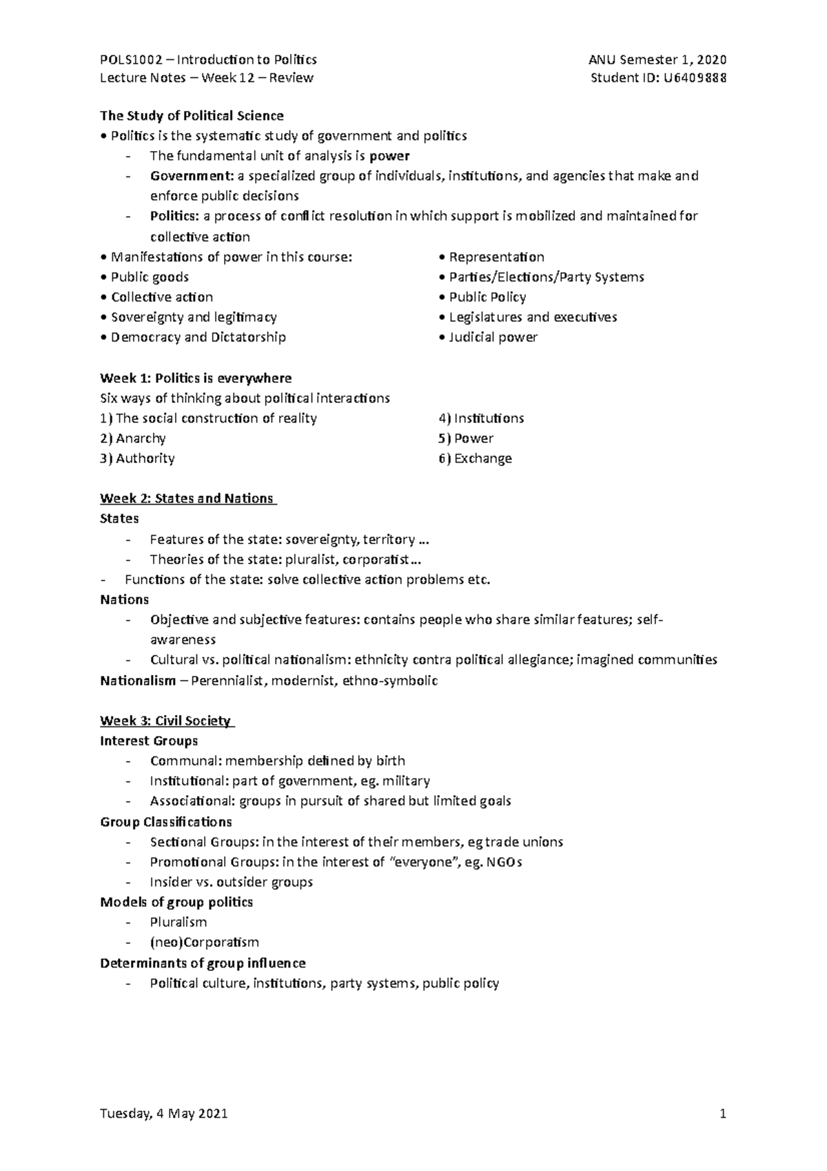 12. Lecture Notes - Overview and Revision - Lecture Notes – Week 12 ...