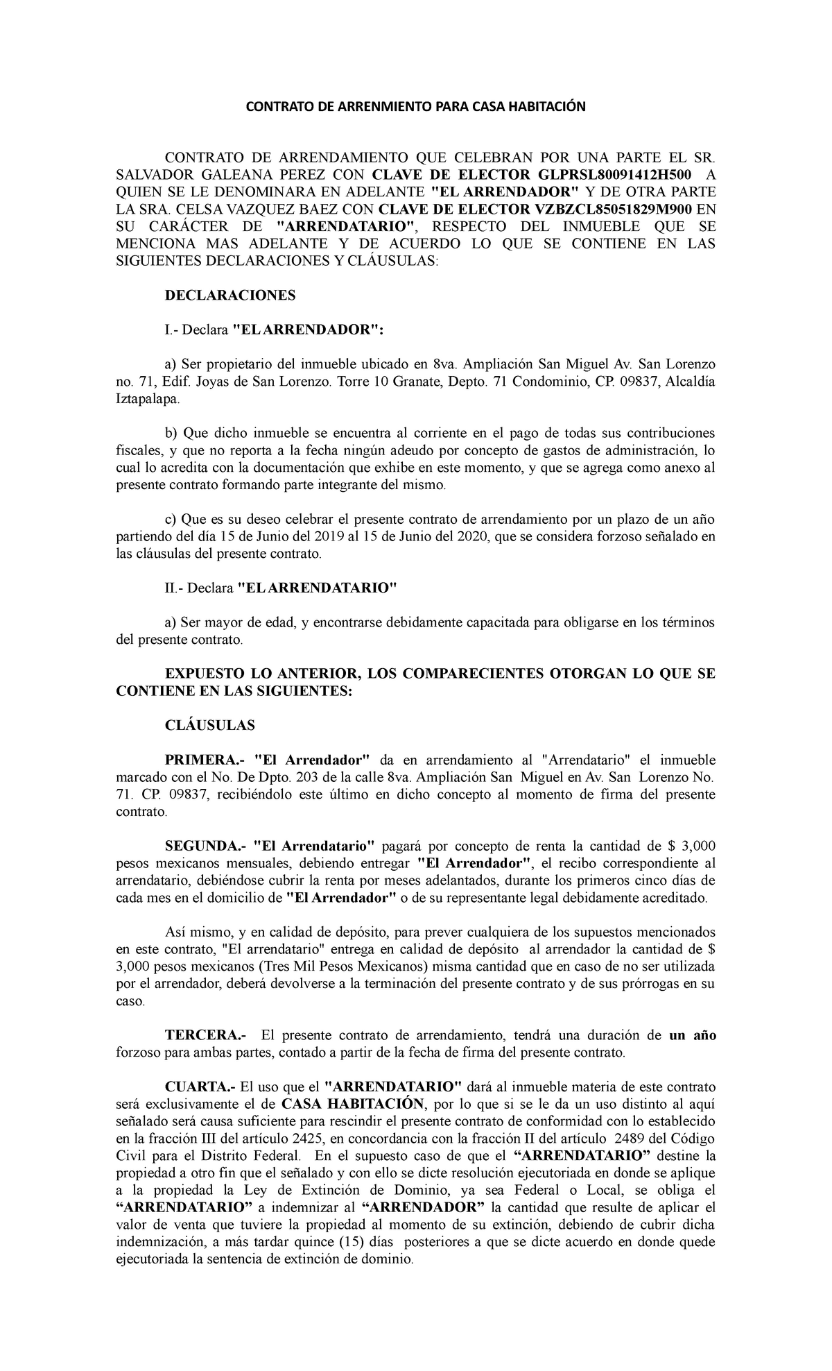 Contrato de arrendamiento para casa habitación StuDocu