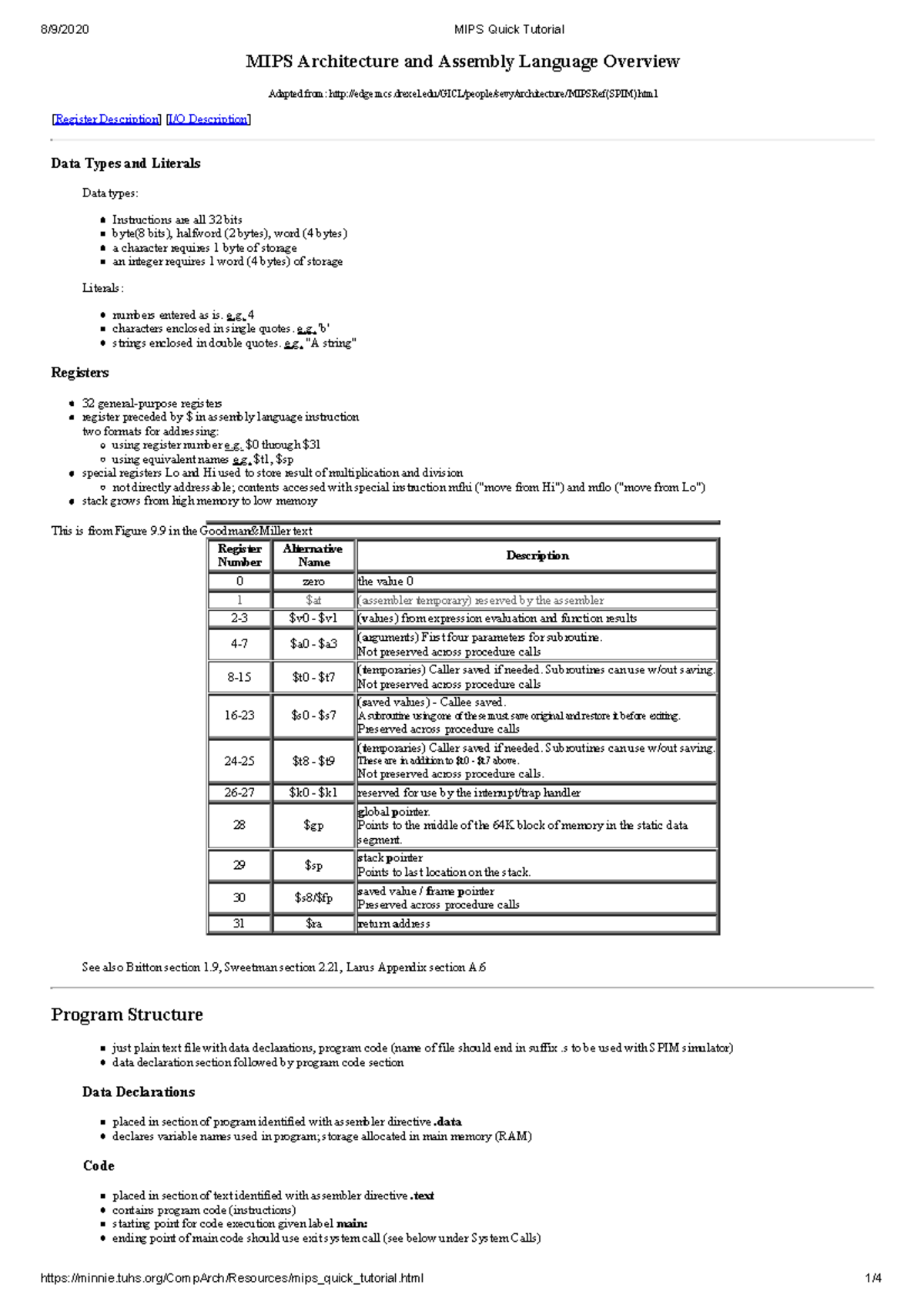 MIPS Quick Tutorial - Lecture - MIPS Architecture and Assembly Language ...