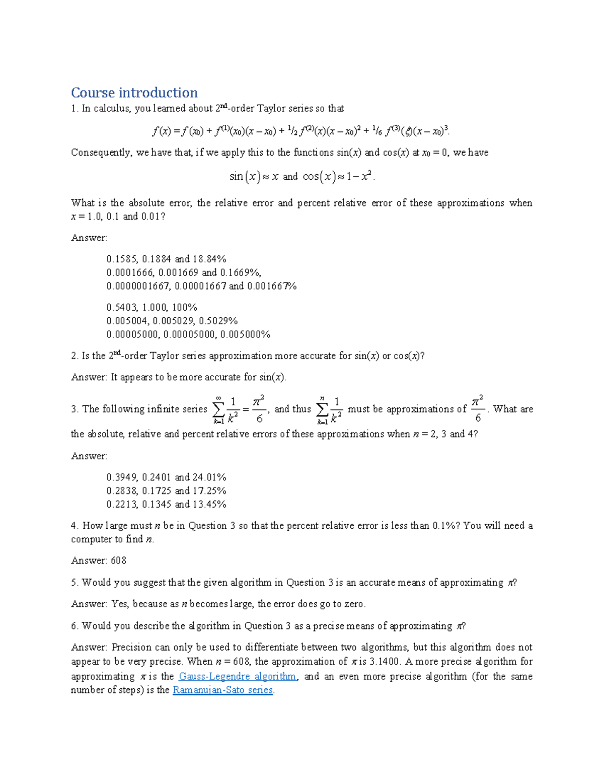 1 Course introduction questions - Course introduction In calculus, you ...