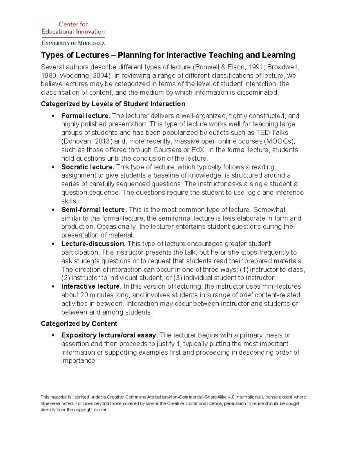 Types-of-Lectures - summary - Types of Lectures – Planning for ...