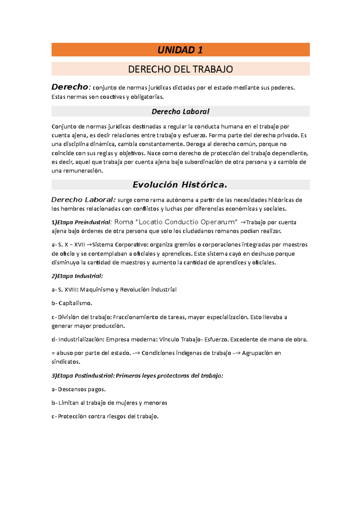Unidad 1 derecho laboral y previsional - UNIDAD 1 DERECHO DEL TRABAJO ...