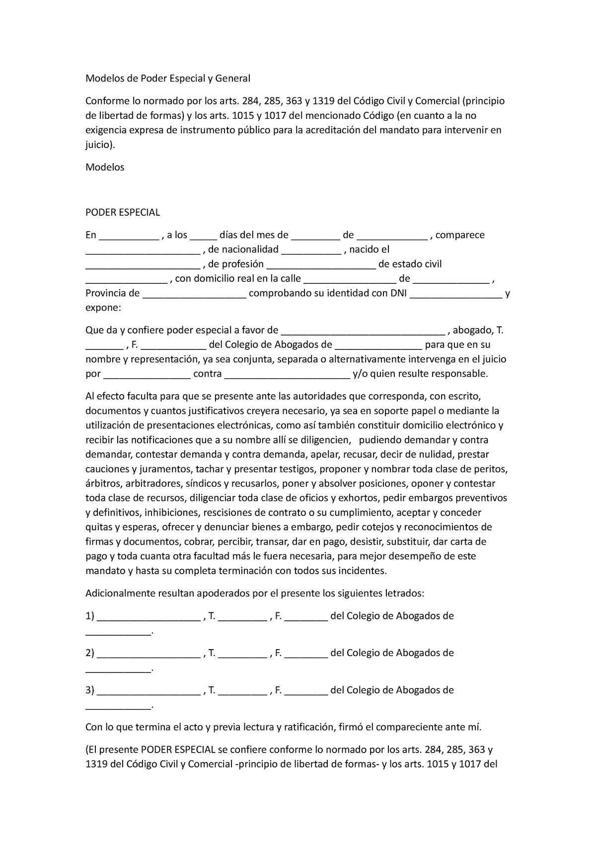 Modelos De Poder Especial Y General Modelos De Poder Especial Y General Conforme Lo Normado 5824