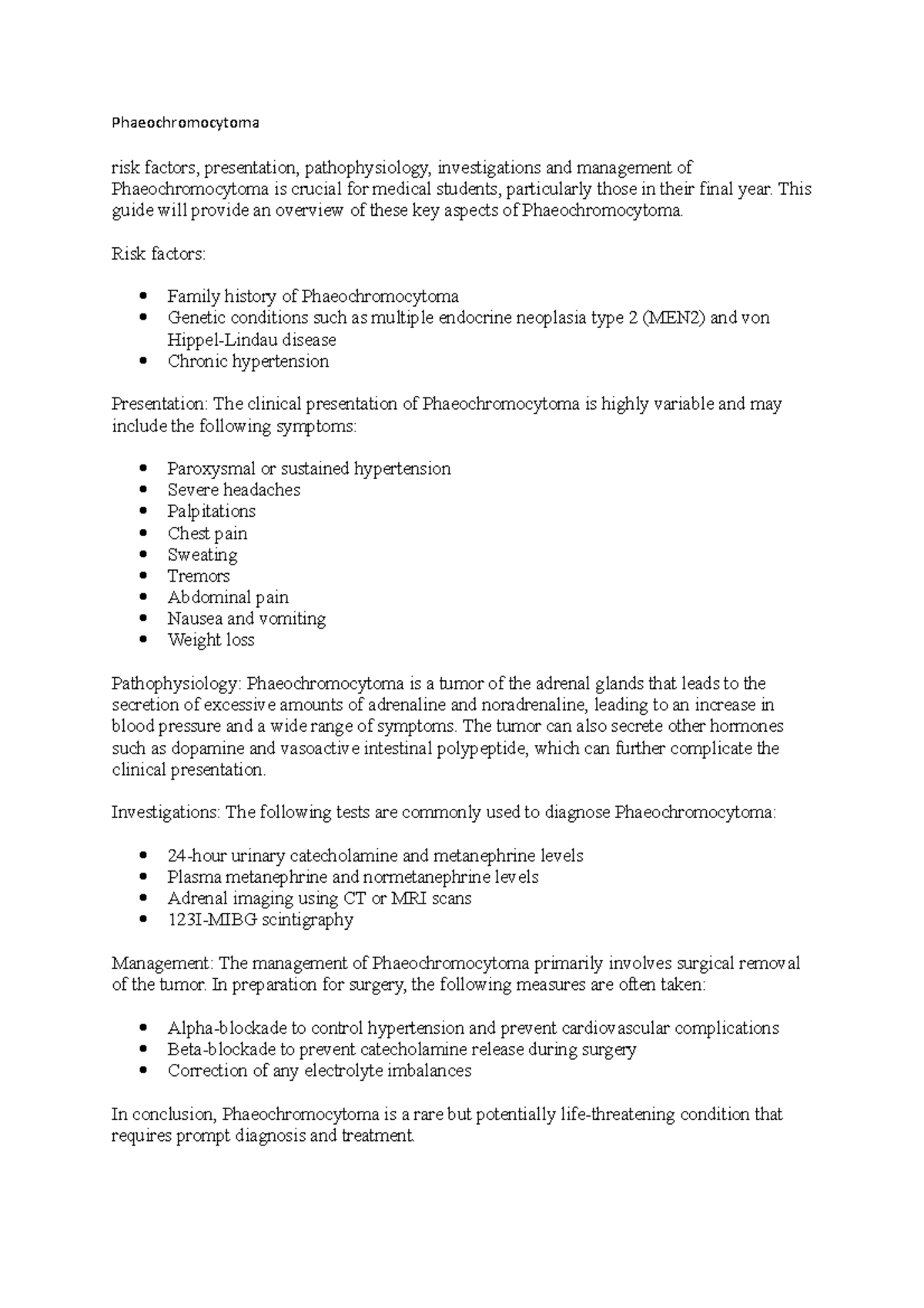 Phaeochromocytoma - level b pathologies in endocrinology for fourth ...