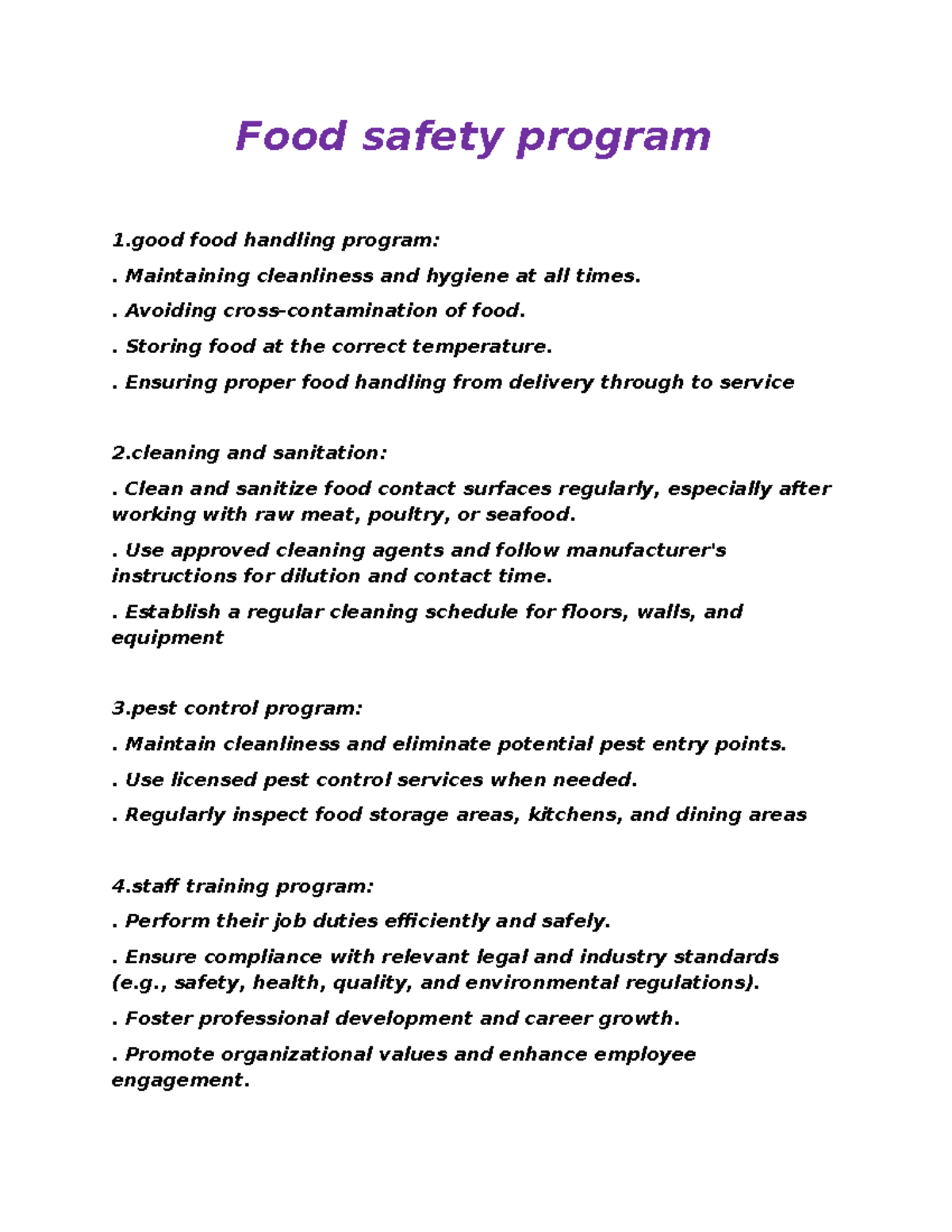 Food safety program - To improve every day - Food safety program 1 food ...