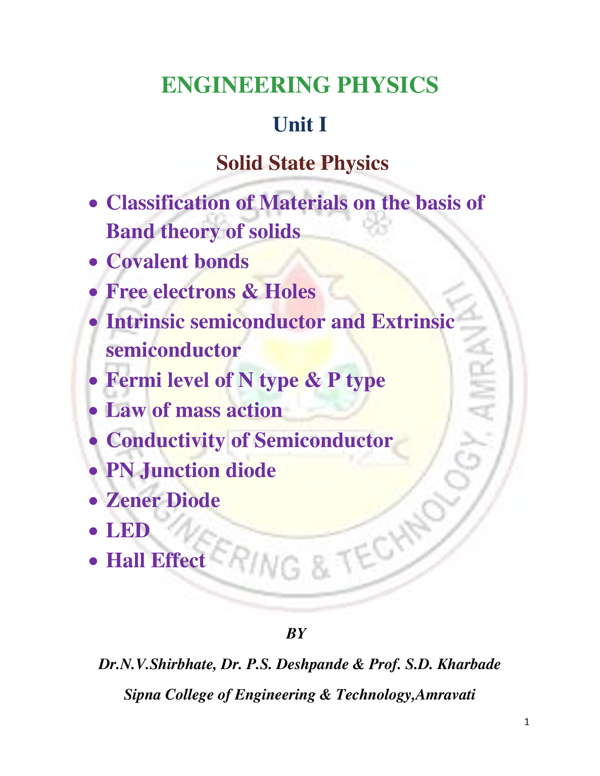 Unit I Solid State Physics- PDF - ENGINEERING PHYSICS Unit I Solid ...