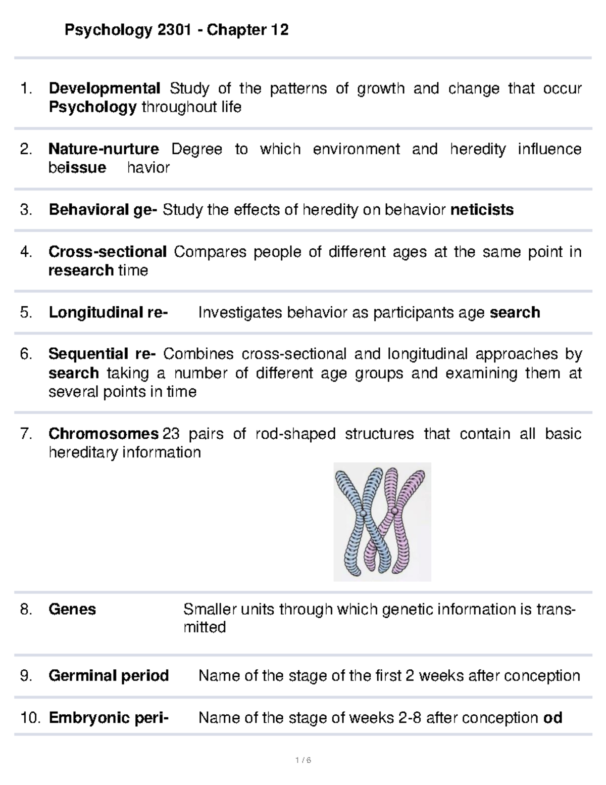 Psychology 2301 Chapter 12 Notes - Developmental Study Of The Patterns ...