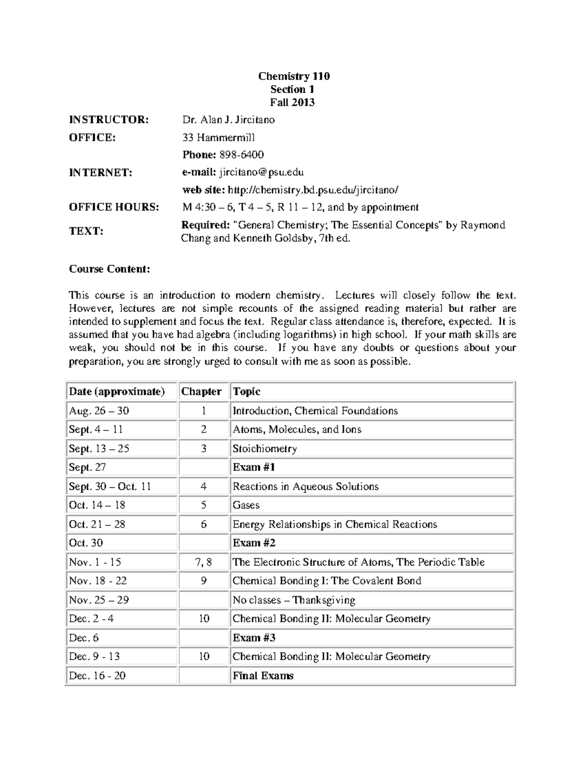 Chem110syllabusfa 13 - Course syllabus providing overview of materials ...