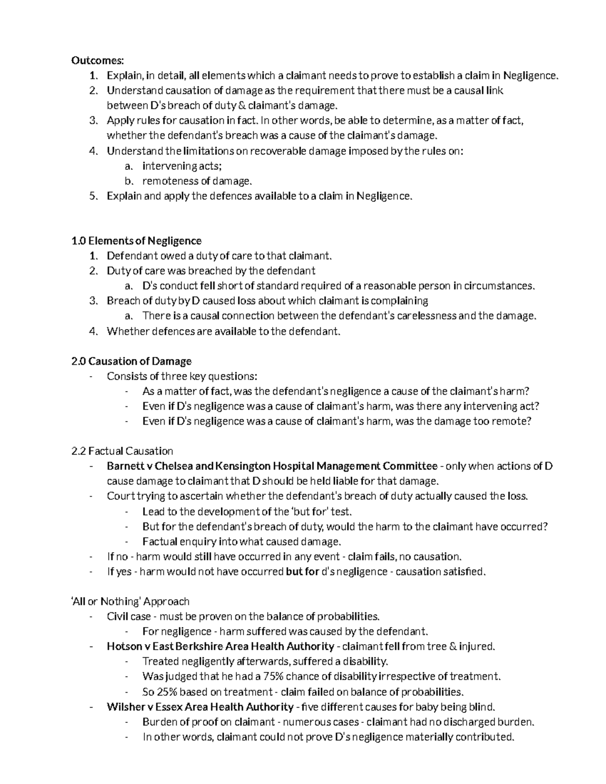 S2 Causation - Summary - Outcomes: 1. Explain, in detail, all elements ...