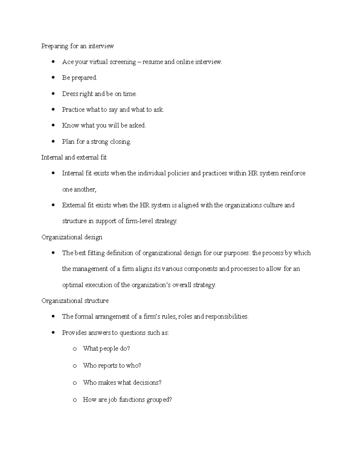 MGMT Lecture 6 - management class - Preparing for an interview Ace your ...