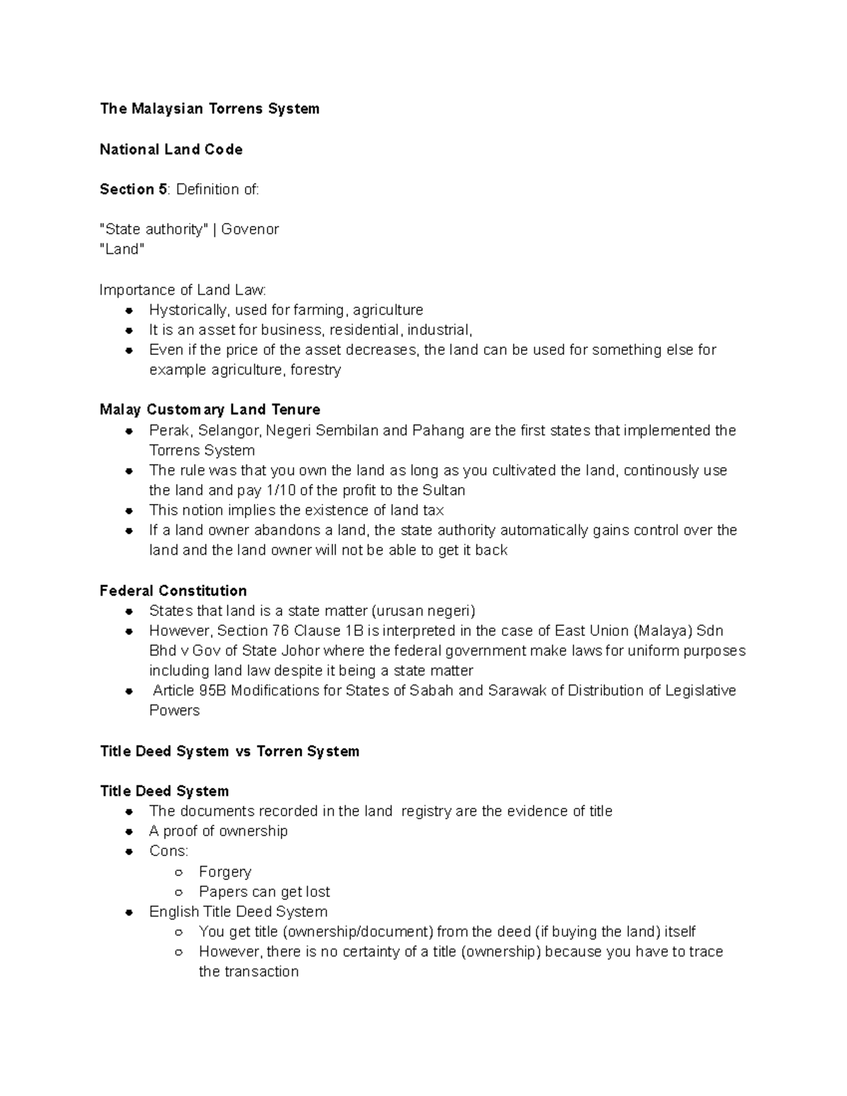 LIA 2005 - Lecture notes on Land Law I - The Malaysian Torrens System ...