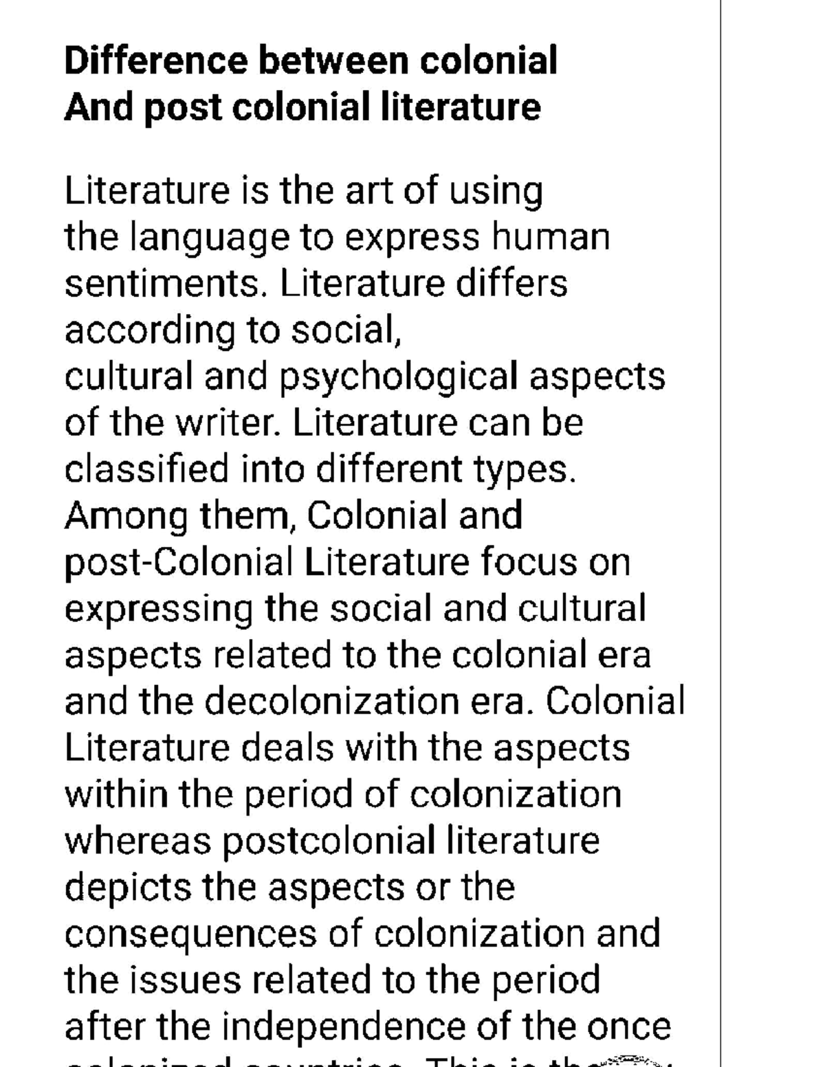 The difference between colnial and post colonial literature - Ba ...