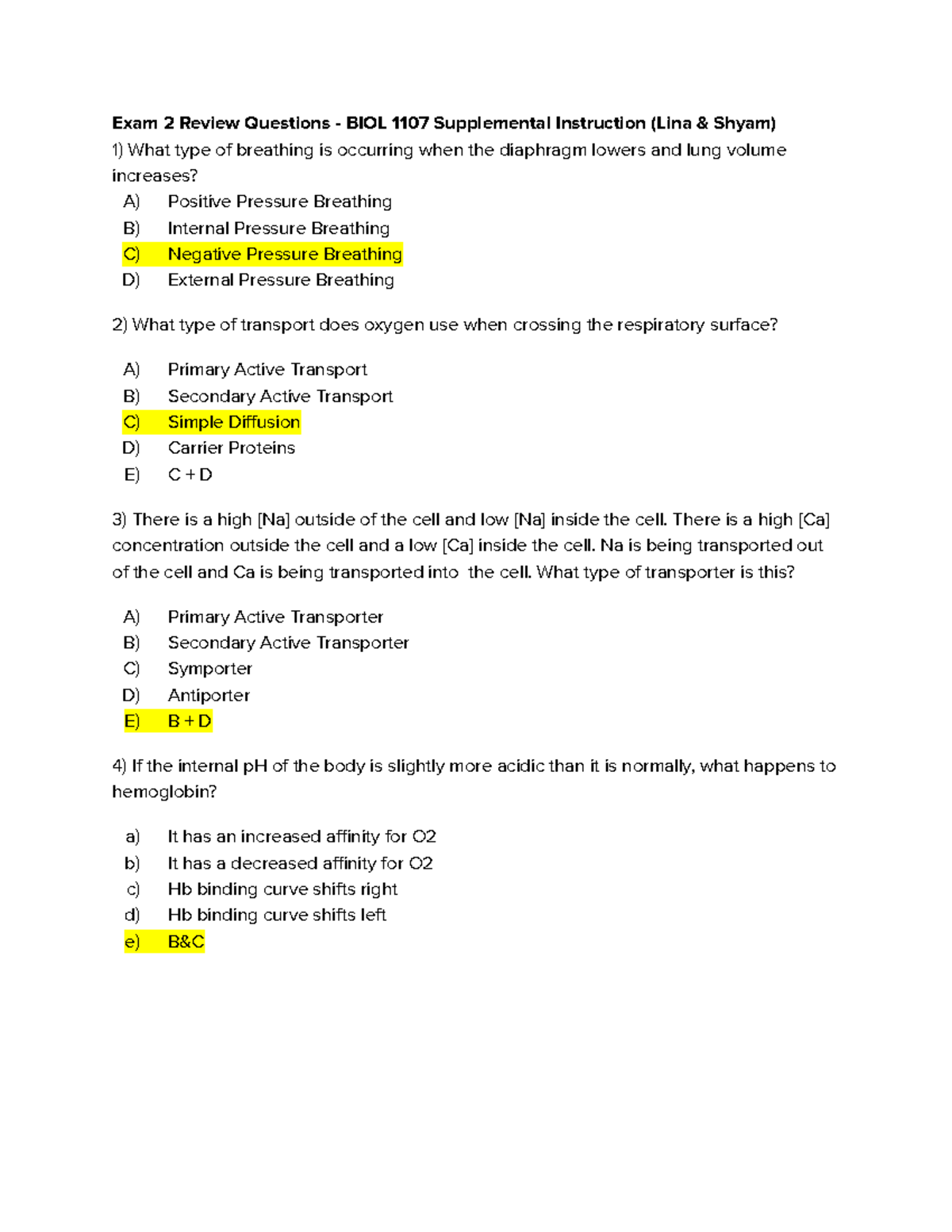 Exam 2 Review Answers - Exam 2 Review Questions - BIOL 1107 ...